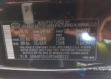 2025 Hyundai Santa Fe Hybrid Sel из США, поврежденный, VIN 5NMP2DG19SH017722